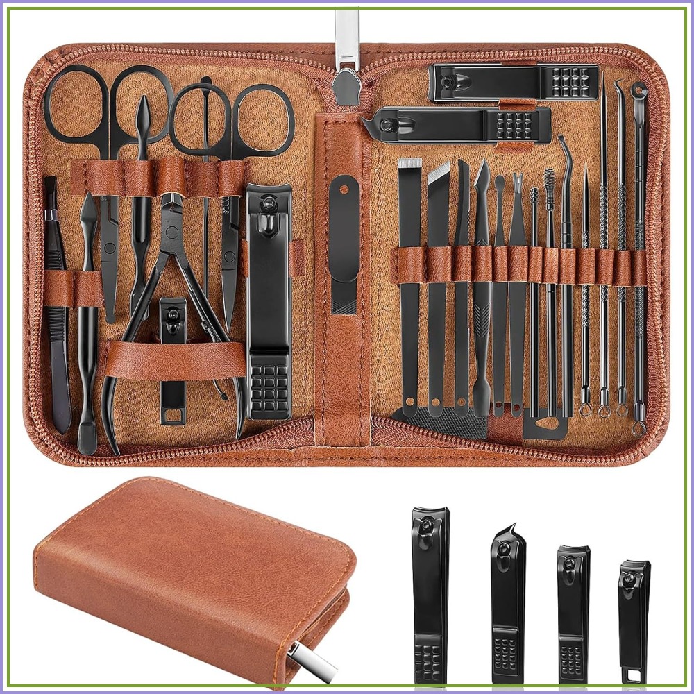 Mens Grooming Kit Case - 26Pcs Manicure Nail Clipper Set for