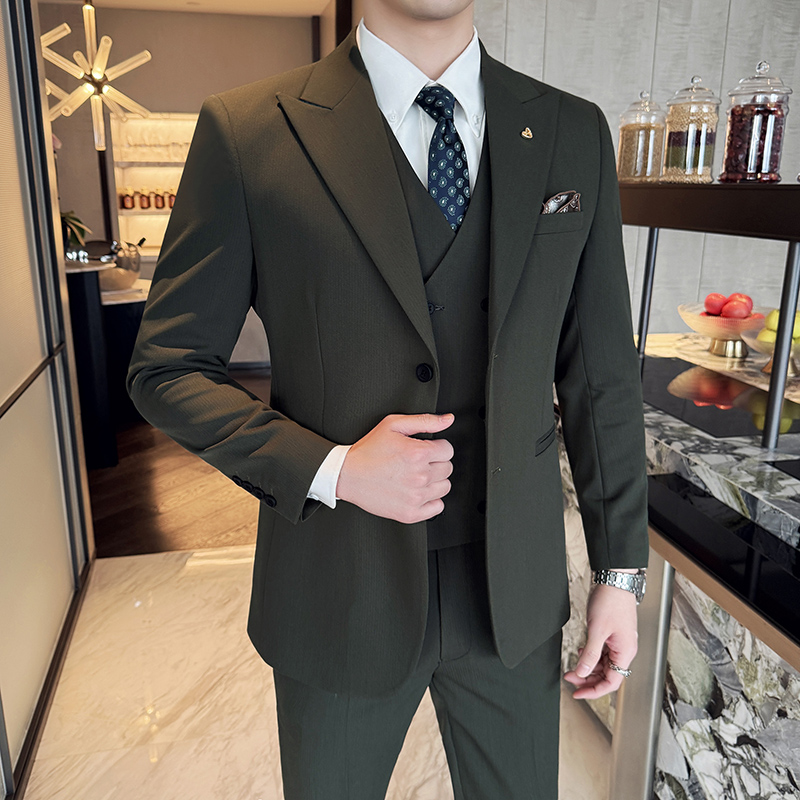 Men'S Grooming Kits - Slim-Fit Three-Piece Set Korean Style Two-Button